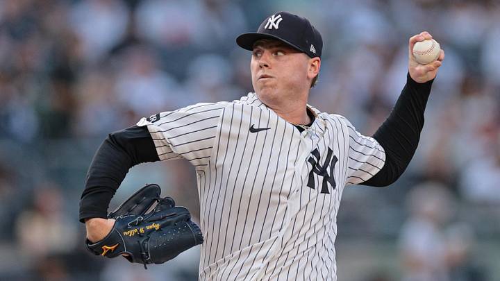 New York Yankees pitcher Ryan Weathers (40) delivers a pitch during the first inning against the Boston Red Sox at Yankee Stadium. New York Yankees pitcher Ryan Weathers (40) delivers a pitch during the first inning against the Boston Red Sox at Yankee Stadium.