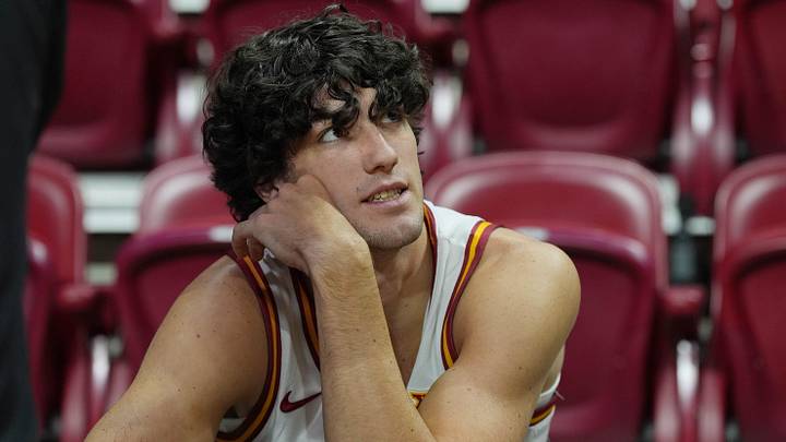 Iowa State forward Blake Buchanan (23) talks to the media during the university's men's basketball media day at Hilton Coliseum in Ames, Iowa. (Credit: Nirmalendu Majumdar, Ames Tribune/USA Today Network). Iowa State forward Blake Buchanan (23) talks to the media during the university's men's basketball media day at Hilton Coliseum in Ames, Iowa. (Credit: Nirmalendu Majumdar, Ames Tribune/USA Today Network).