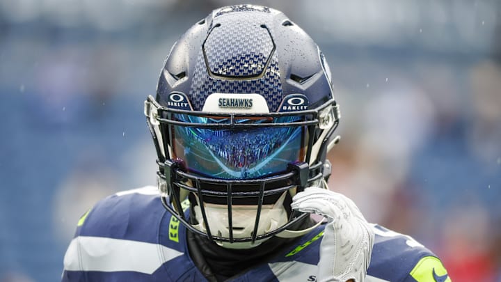 Nov 24, 2024; Seattle, Washington, USA; Seattle Seahawks running back Kenneth Walker III (9) participates in pregame warmups against the Arizona Cardinals at Lumen Field. 