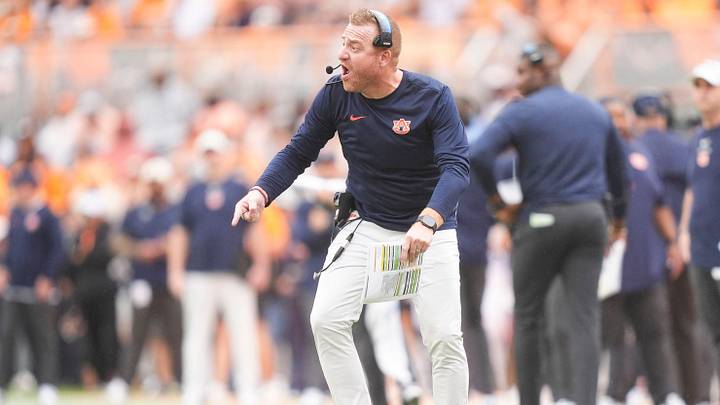 Auburn coach Alex Golesh yells to an official during a game between Tennessee and Auburn in Neyland Stadium in Knoxville, Tennessee, Oct. 3, 2026. Auburn coach Alex Golesh yells to an official during a game between Tennessee and Auburn in Neyland Stadium in Knoxville, Tennessee, Oct. 3, 2026.