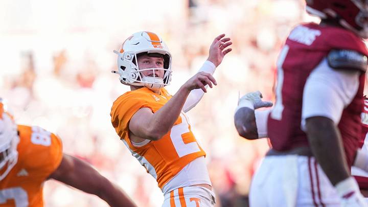 Tennessee place kicker Cooper Ranvier (28) watches the ball go through the field goal posts during a football game between Tennessee and Alabama at Neyland Stadium in Knoxville, Tenn., on Oct. 17, 2026. Tennessee place kicker Cooper Ranvier (28) watches the ball go through the field goal posts during a football game between Tennessee and Alabama at Neyland Stadium in Knoxville, Tenn., on Oct. 17, 2026.