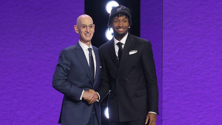 Jun 23, 2026; New York, NY, USA; NBA commissioner Adam Silver greets the second pick in the 2026 NBA draft, Kansas guard Darryn Peterson after he was selected by the Utah Jazz at Barclays Center. Mandatory Credit: Brad Penner-Imagn Images Jun 23, 2026; New York, NY, USA; NBA commissioner Adam Silver greets the second pick in the 2026 NBA draft, Kansas guard Darryn Peterson after he was selected by the Utah Jazz at Barclays Center. Mandatory Credit: Brad Penner-Imagn Images
