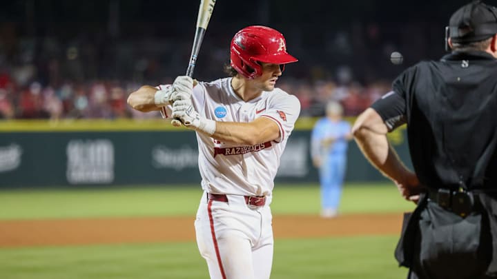 Arkansas' Ryder Helfrick at the plate against Creighton in the regional final. The Razorbacks won 8-3 and Helfrick took home Tournament MVP honors Arkansas' Ryder Helfrick at the plate against Creighton in the regional final. The Razorbacks won 8-3 and Helfrick took home Tournament MVP honors