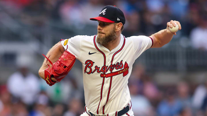 Jun 4, 2025; Atlanta, Georgia, USA; Atlanta Braves starting pitcher Chris Sale (51) throws against the Arizona Diamondbacks in the first inning at Truist Park. Mandatory Credit: Brett Davis-Imagn Images
