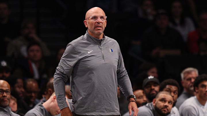 Dallas Mavericks head coach Jason Kidd looks on during the first quarter against the Brooklyn Nets