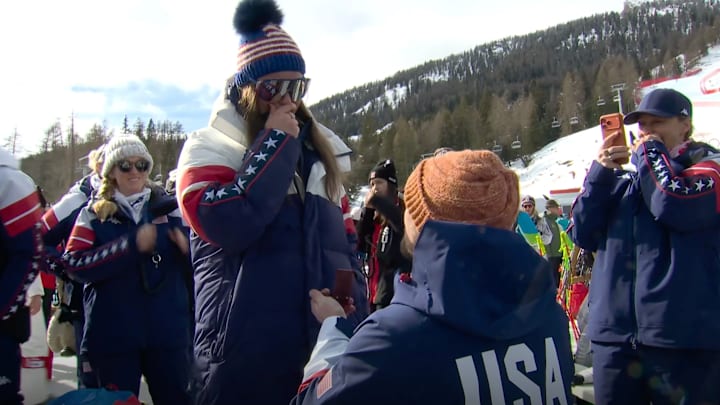 Johnson's boyfriend was waiting for her after the women's super-G event concluded on Thursday.