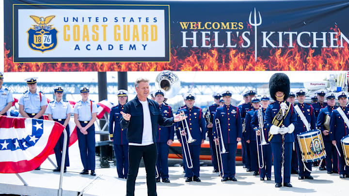 HELL’S KITCHEN: Gordon Ramsay with the US Coast Guard Academy in the Season 23 Premiere of HELL’S KITCHEN: HEAD CHEFS ONLY Airing Thursday Sept. 26 (8:00-9:02 PM ET/PT) on FOX. CR/ Jeff Neira / FOX. ©2024 FOX Media LLC.