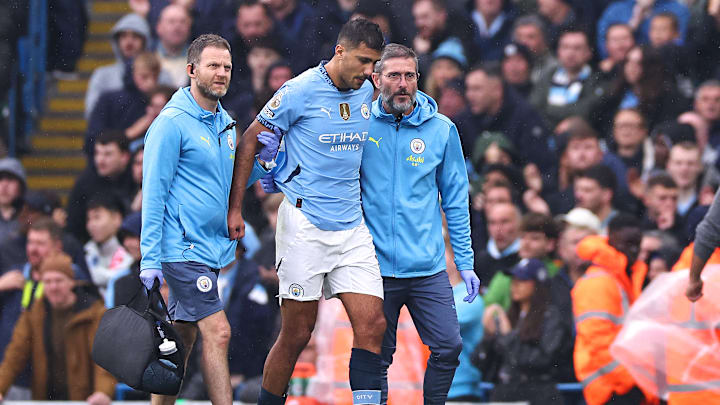 Manchester City midfielder, Rodri, goes off with an injury 