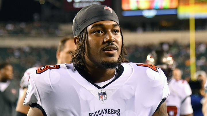 Oct 14, 2021; Philadelphia, Pennsylvania, USA; Tampa Bay Buccaneers linebacker Cam Gill (49) against the Philadelphia Eagles at Lincoln Financial Field. Mandatory Credit: Eric Hartline-Imagn Images