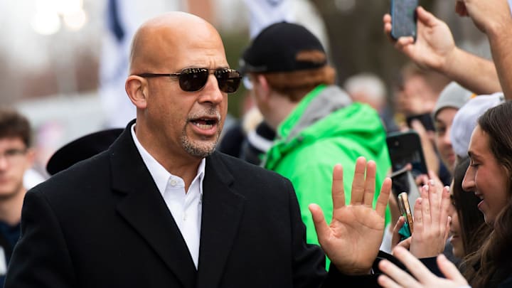 Penn State head football coach James Franklin greets fans outside Beaver Stadium before an NCAA football game against Michigan Saturday, Nov. 11, 2023, in State College, Pa.