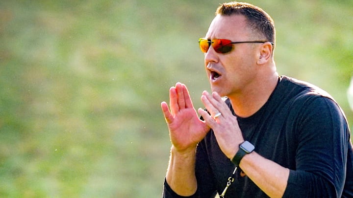 Texas Longhorns Head Coach Steve Sarkisian during their first practice of the spring season on Tuesday, March 25, 2025.