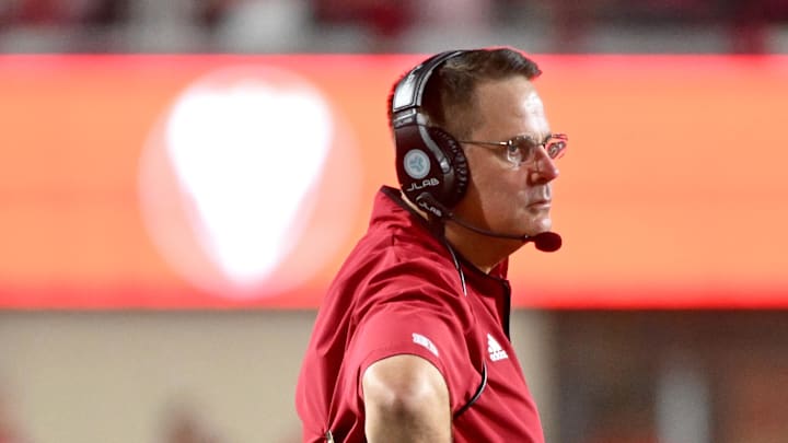 Sep 20, 2025; Bloomington, Indiana, USA; Indiana Hoosiers head coach Curt Cignetti watches his team during the second half against the Illinois Fighting Illini at Memorial Stadium. Mandatory Credit: Robert Goddin-Imagn Images