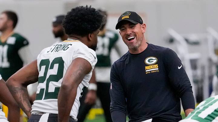 Green Bay Packers head coach Matt LaFleur shares a laugh with running back Pierre Strong Jr. (22) during practice on Wednesday, May 26, 2026, at the Don Hutson Center in Ashwaubenon, Wis.
Tork Mason/USA TODAY NETWORK-Wisconsin Green Bay Packers head coach Matt LaFleur shares a laugh with running back Pierre Strong Jr. (22) during practice on Wednesday, May 26, 2026, at the Don Hutson Center in Ashwaubenon, Wis.
Tork Mason/USA TODAY NETWORK-Wisconsin