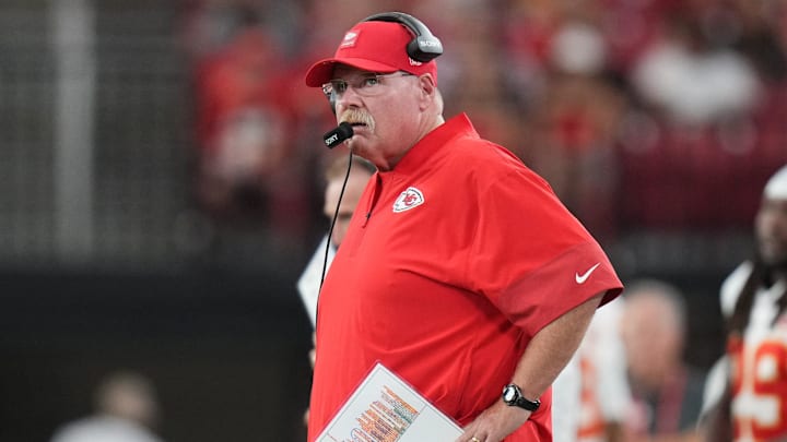 Kansas City Chiefs head coach Andy Reid walks the sidelines during their preseason game against the Arizona Cardinals at State Farm Stadium on Aug. 9, 2025. Kansas City Chiefs head coach Andy Reid walks the sidelines during their preseason game against the Arizona Cardinals at State Farm Stadium on Aug. 9, 2025.