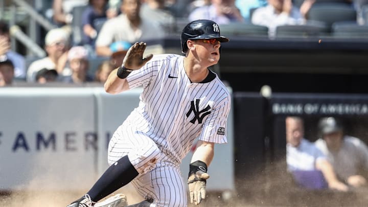 New York Yankees first baseman DJ LeMahieu (26) slides safely at home plate in the second inning against the Colorado Rockies at Yankee Stadium in 2024. New York Yankees first baseman DJ LeMahieu (26) slides safely at home plate in the second inning against the Colorado Rockies at Yankee Stadium in 2024.