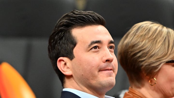 Toronto Raptors general manager Bobby Webster looks on as his players warm up before playing the Cleveland Cavaliers. Toronto Raptors general manager Bobby Webster looks on as his players warm up before playing the Cleveland Cavaliers.