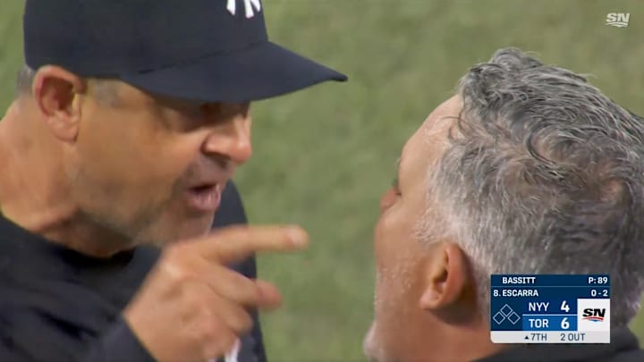 Aaron Boone was fired up after a blown third strike call by the home plate umpire.