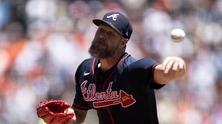 Jun 28, 2026; San Francisco, California, USA; Atlanta Braves starting pitcher Chris Sale (51) delivers a pitch against the San Francisco Giants during the second inning at Oracle Park. Mandatory Credit: D. Ross Cameron-Imagn Images