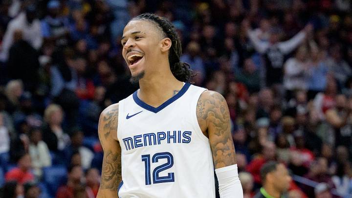 Dec 19, 2023; New Orleans, Louisiana, USA; Memphis Grizzlies guard Ja Morant (12) celebrates a score to even the game during the fourth quarter against the New Orleans Pelicans at the Smoothie King Center. Mandatory Credit: Matthew Hinton-USA TODAY Sports