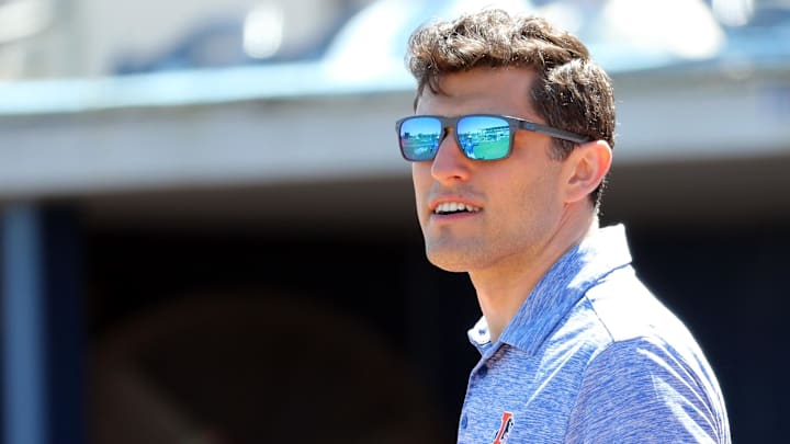 Mar 7, 2019; Port Charlotte, FL, USA; Tampa Bay Rays senior vice president of baseball operations Chaim Bloom looks on before a game against the Toronto Blue Jays at Charlotte Sports Park. Mandatory Credit: Kim Klement-Imagn Images Mar 7, 2019; Port Charlotte, FL, USA; Tampa Bay Rays senior vice president of baseball operations Chaim Bloom looks on before a game against the Toronto Blue Jays at Charlotte Sports Park. Mandatory Credit: Kim Klement-Imagn Images