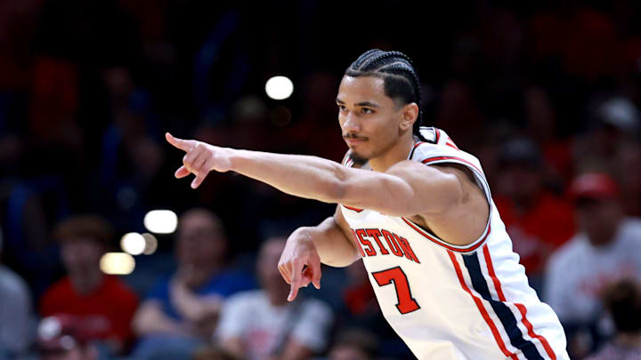 Milos Uzan scored 15 as Houston dominated Texas A&M in a 2026 March Madness game. Milos Uzan scored 15 as Houston dominated Texas A&M in a 2026 March Madness game.