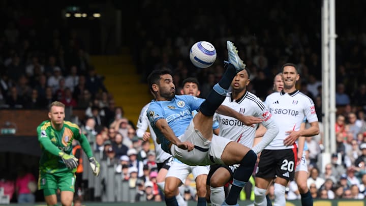 Ilkay Gundogan's overhead kick past Fulham's defense helped seal Champions League play for Manchester City.