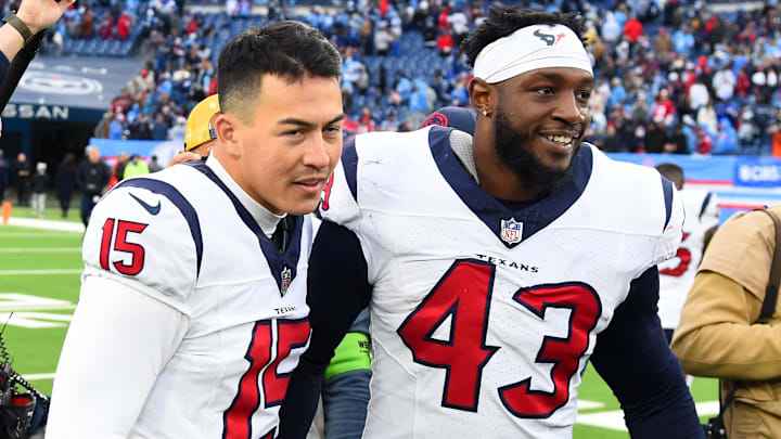 Dec 17, 2023; Nashville, Tennessee, USA; Houston Texans place kicker Ka'imi Fairbairn (15)