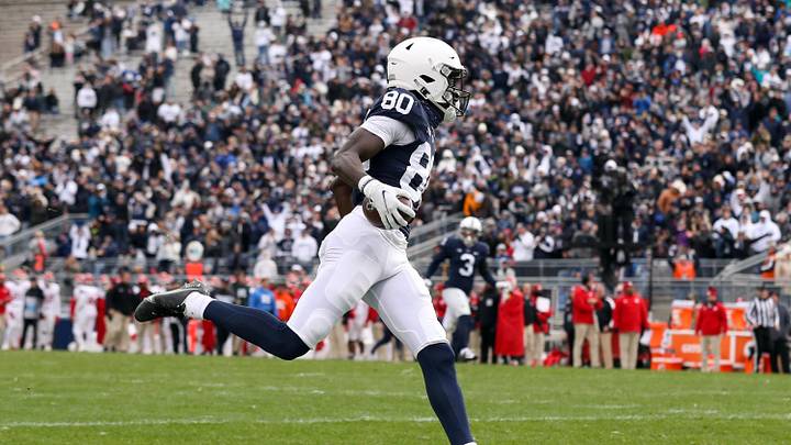 Penn State Nittany Lions wide receiver Malick Meiga (80) runs the ball into the end zone 