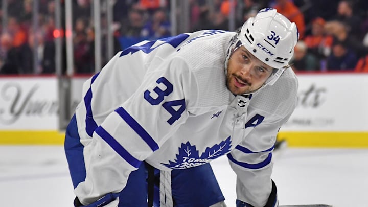 Mar 19, 2024; Philadelphia, Pennsylvania, USA; Toronto Maple Leafs center Auston Matthews (34)