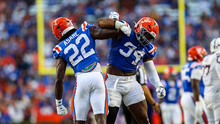 Kofi Asare and Tyreak Sapp celebrate a sack during the Florida Gators' win over Mississippi State. Kofi Asare and Tyreak Sapp celebrate a sack during the Florida Gators' win over Mississippi State.