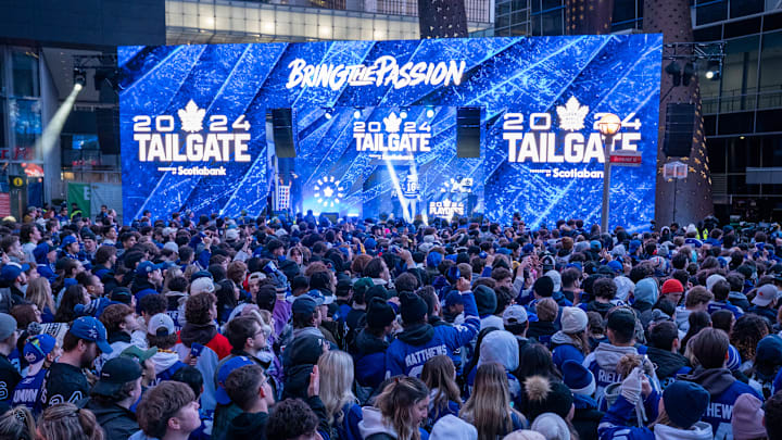 Fans gather at Maple Leaf Square outside Scotibank Arena,...