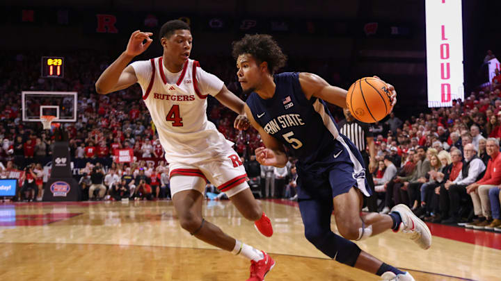 Rutgers forward Ace Bailey (5), Penn State forward Puff Johnson (4)