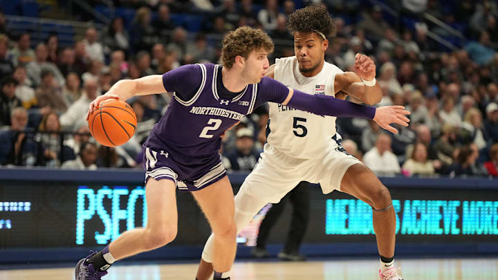 Northwestern forward Nick Martinelli, Penn State forward Puff Johnson