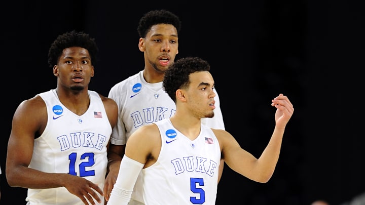 Freshman stars Justise Winslow, Jahlil Okafor, and Tyus Jones in action for the Blue Devils