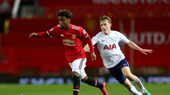 A young Angel Gomes and a young Oliver Skipp lock horns during U21 football a few years ago