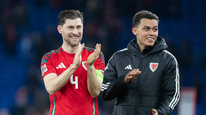 Ben Davies and Brennan Johnson after playing for Wales 