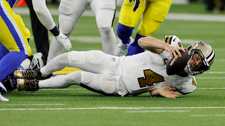 QB Derek Carr will again have to play with a reworked offensive line as New Orleans plays at Kansas City on Monday Night Football.