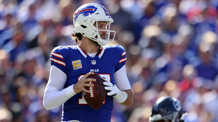 Buffalo Bills quarterback Josh Allen looks to pass against the Tennessee Titans