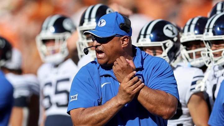 Kalani Sitake calls a game against the Texas Longhorns