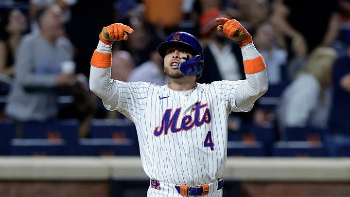 Mets catcher Francisco Alvarez celebrates after hitting a walk-off home run in a key August series against the Orioles.