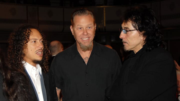 Kirk Hammett, Tony Iommi, James Hetfield. 21st Annual Rock and Roll Hall of Fame Induction Ceremony - Cocktails and Dinner