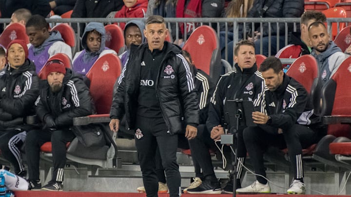Toronto FC coach John Herdman watches the action during the...