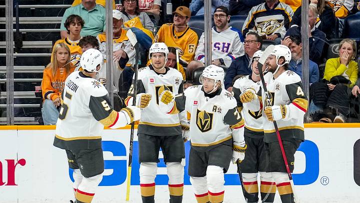 The Golden Knights celebrate William Karlsson's second-period go-ahead goal The Golden Knights celebrate William Karlsson's second-period go-ahead goal