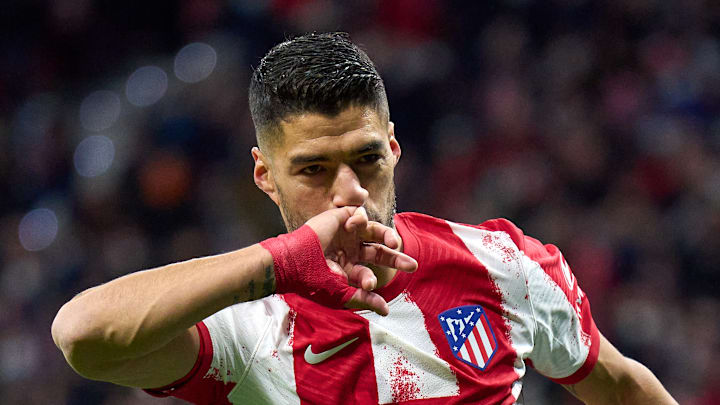 El jugador Luis Suárez celebra un gol con el Atlético de Madrid. El jugador Luis Suárez celebra un gol con el Atlético de Madrid.