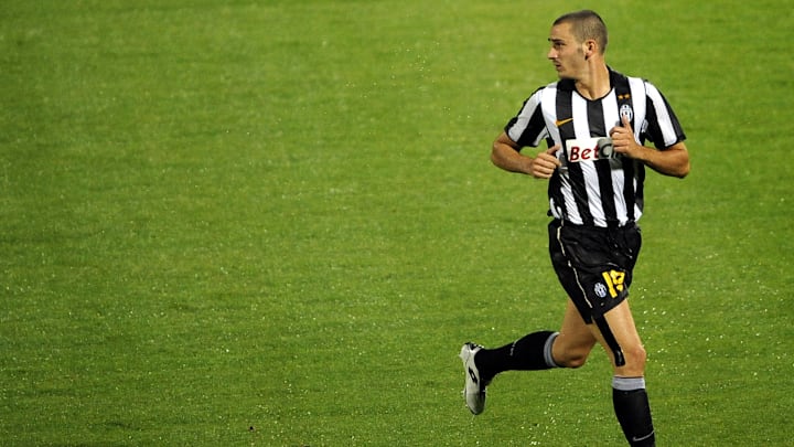 Juventus defender Leonardo Bonucci react