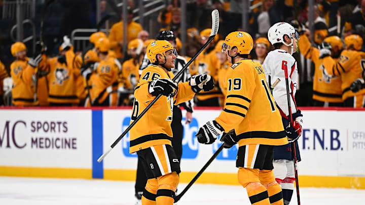 Blake Lizotte (left) and Connor Dewar (right) celebrate GWG against the Washington Capitals