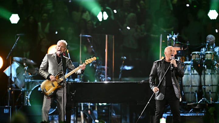 Sting and Billy Joel perform on stage at the March 28th taping of THE 100TH: BILLY JOEL AT MADISON SQUARE GARDEN – THE GREATEST ARENA RUN OF ALL TIME, a new primetime concert special airing Sunday, April 14 (9:00-11:00 PM, ET/ PT) on the CBS Television Network, and be available to stream live and on demand on Paramount+*. Photo: James Devaney/CBS ©2024 CBS Broadcasting, Inc. All Rights Reserved.