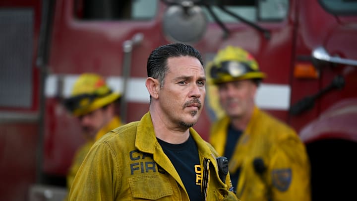 “No Future, No Consequences” – Station 42 and Three Rock battle a dangerous campaign fire where our heroes struggle with difficult decisions, on FIRE COUNTRY, Friday, May 10 (9:00-10:00 PM, ET/PT) on the CBS Television Network, and streaming on Paramount+ (live and on-demand for Paramount+ with SHOWTIME subscribers, or on-demand for Paramount+ Essential subscribers the day after the episode airs)*. Pictured: Kevin Alejandro as Manny Perez. Photo: Sergei Bachlakov/CBS ©2024 CBS Broadcasting, Inc.