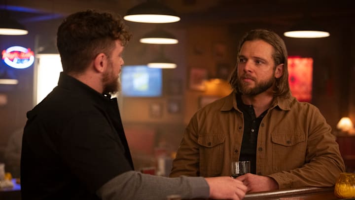 “I Do” – Gabriela prepares to walk down the aisle on her wedding day as Bode receives some surprising news, on the second season finale of FIRE COUNTRY, Friday, May 17 (9:00-10:00 PM, ET/PT) on the CBS Television Network, and streaming on Paramount+ Pictured: Adam Aalderks as Rick Stengler and Max Thieriot as Bode Leone. Photo: Sergei Bachlakov/CBS ©2024 CBS Broadcasting, Inc. All Rights Reserved.