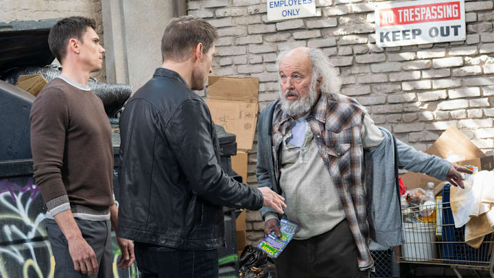 CBS Original Daytime Series THE BOLD AND THE BEAUTIFUL, scheduled to air on the CBS Television Network. Pictured: Tanner Novlan as Dr. John Finnegan, Sean Kanan as Deacon Sharpe and Clint Howard as Tom. Photo Courtesy of Sean Smith / Bell Phillip TV Productions Inc.